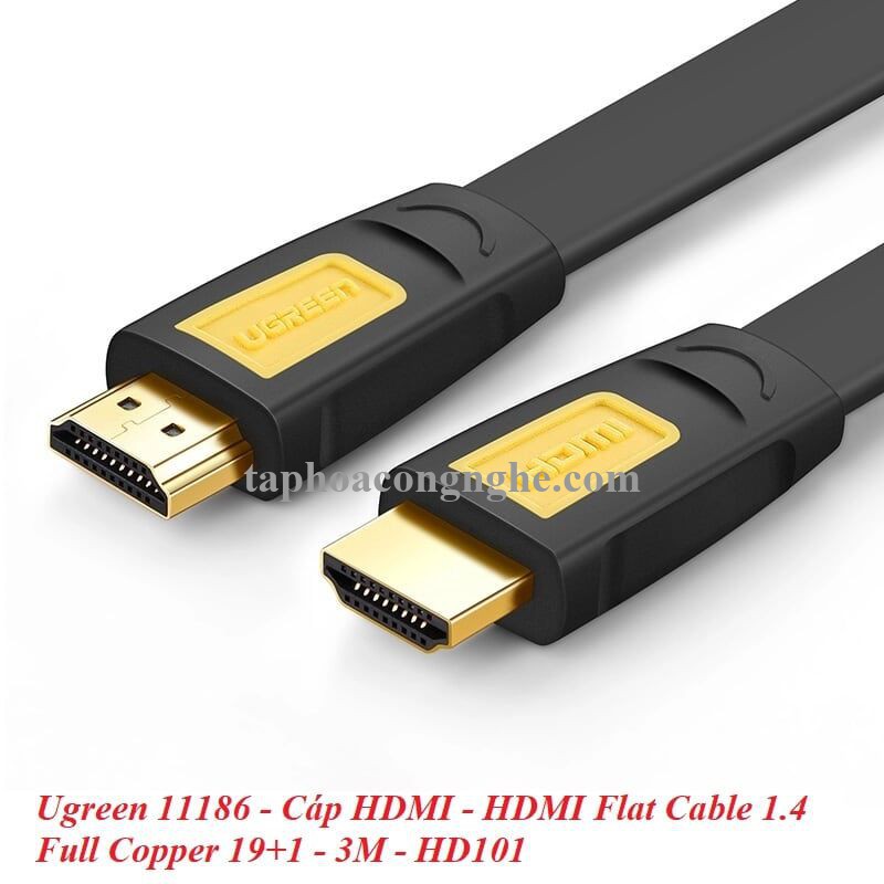 Ugreen 11186 3M màu Vàng Cáp tín hiệu HDMI chuẩn 1.4 hỗ trợ phân giải 4K * 2K cáp dẹt HD101 30011186